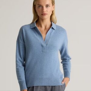 Quince Mongolian Cashmere Women's Polo Sweater XL Blue Minimalist Preppy